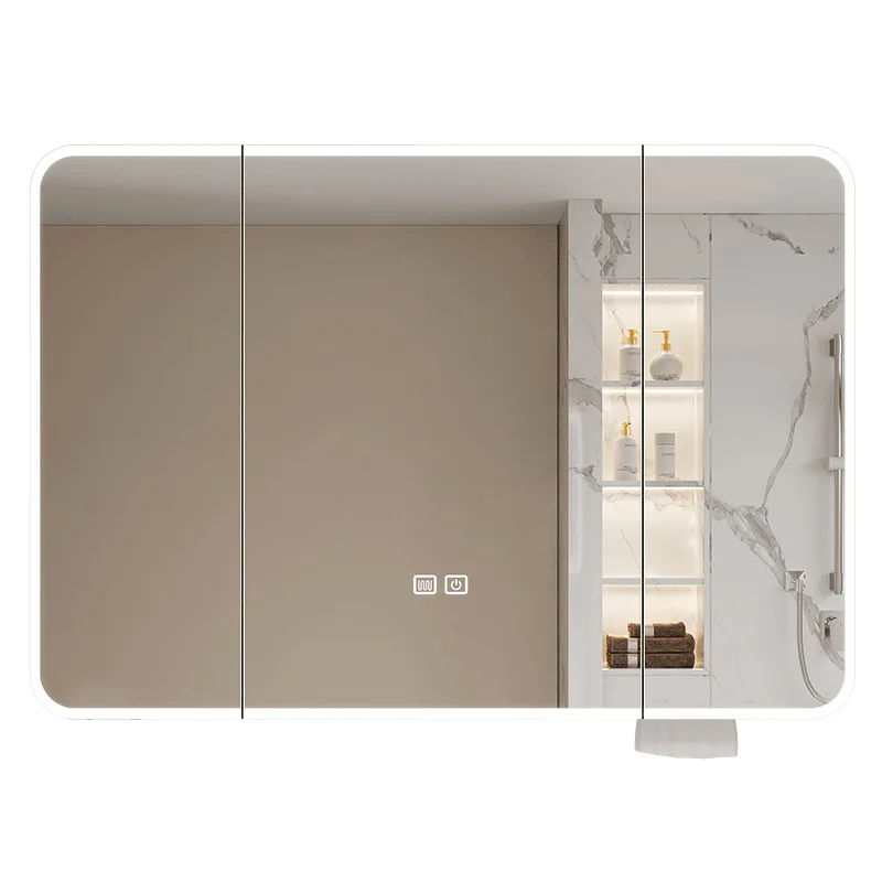 LMM space aluminum bathroom mirror arc right angle smart bathroom storage bathroom mirror cabinet