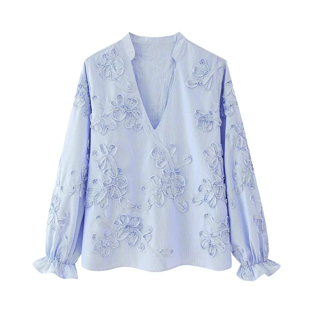 

Korejepo 2025 New Women Clothing European American Style Textured Striped Floral Poplin Shirt Top