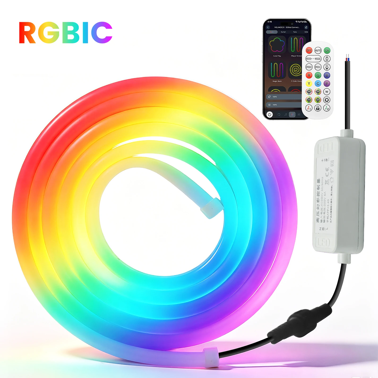 RGBIC Neon LED Strip Round Flexible Dreamcolor Chasing Strip 120Leds/m Light AC220V 110V IP67 Waterproof for Party Room Decor