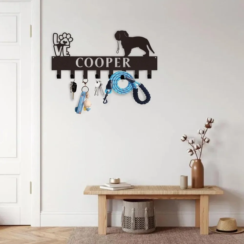 Personalized Wall Hung Dog Leash Rack Custom Metallic Key Holder with Dog Design Ideal Gift for Dog Lovers and Home Decor