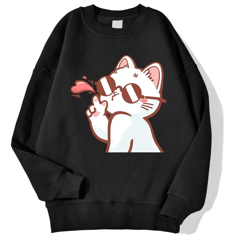 

Cat with sunglasses flying kiss men pullover cartoons oversize sweatshirt autumn fleece Camisa fashion loose warm tops