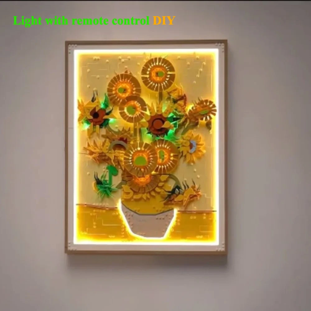 

New product Moc creative sunflower model building block decoration Vincent van Gogh Sunflowers3D art mural building block set Di