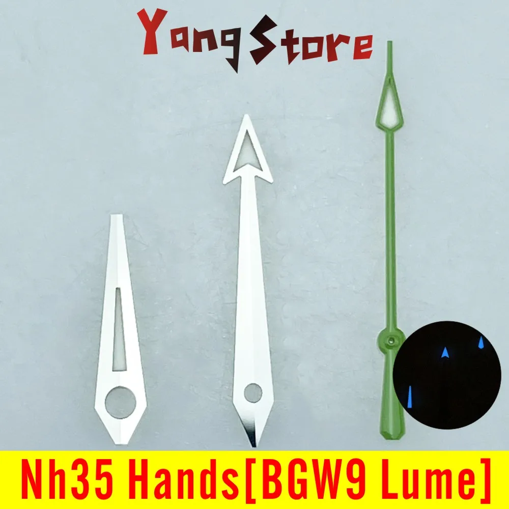 NH35 Silver Watch Hands BGW Lume Suitable for NH35(36) 4R35(36) Mod Extended Aqua AT Style Silver Green Gauss Blue Luminous