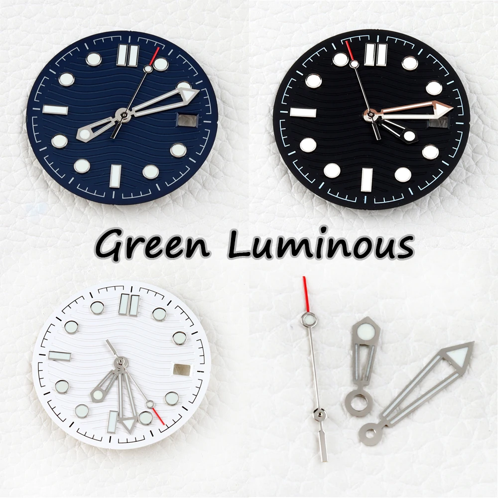 

31mm NH35 Dial and Hands Green Luminous Stainless Steel Fit 41mm Seamaster Case For NH35 NH36 Movement Replacement Watch parts