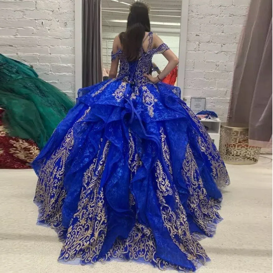 Vestido de quinceañera Azul Real, vestidos de baile de tul 2022, apliques para ocasiones especiales, lentejuelas hasta el suelo, dulce 15 16 vestidos personalizados