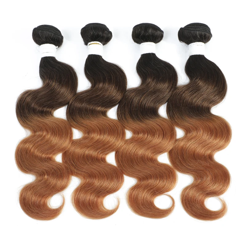 نسج الجسم/حزم من شعر طبيعي مفرود 3 لهجة 1B/4/30 أومبير براون اللون نسج حزمة شعر ريمي برازيلي 3/4 عروض الحزمة #2