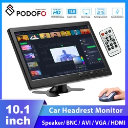 Podofo 차량용 모니터, LCD HD 디지털 스크린, HDMI, USB, AV, 2 채널 비디오 입력 보안 모니터, 트럭용 스피커 포함, 10.1 인치