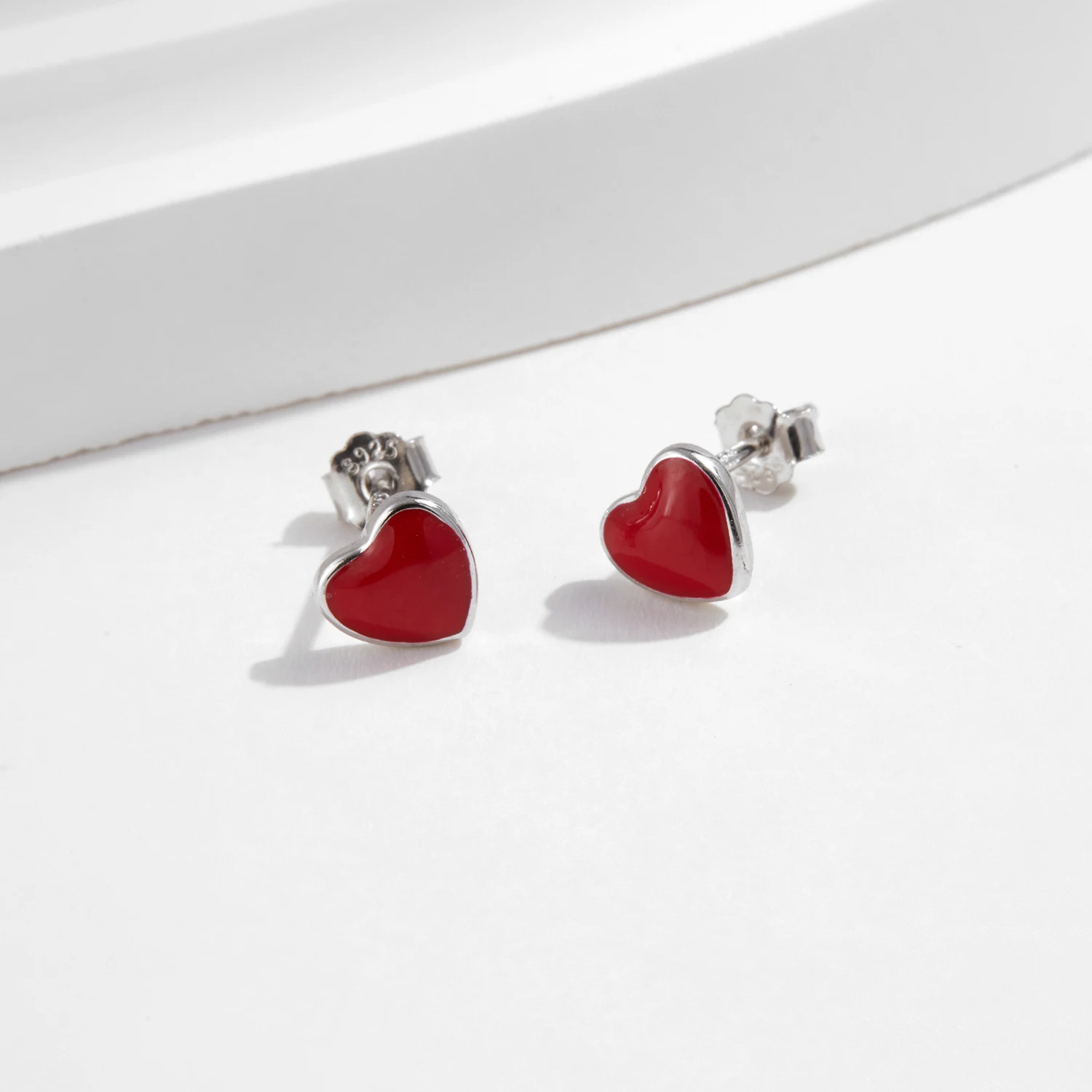 MODIAN 925 Sterling Silver urocze romantyczne czerwone emaliowane serce małe kolczyki sztyfty dla kobiet codzienna OL Fine Jewelry — zdjęcie 7