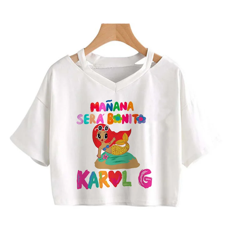 Hip Hop Karol G Heart Crop Tops Women Manana Sera Bonito Cropped Tshirt Tomorrow Will Be Nice T-shirt Funny Y2k TShirt Female