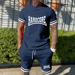 Hardcore Summer men's sportswear set Luxury trend Short sleeve solid color street men's short sleeve set (T-shirt + shorts)