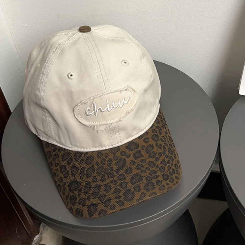 Fashion Korean Style Baseball Cap Color Splicing Leopard Print Duck Tongue Cap Universal Rebound Caps for Women Girls