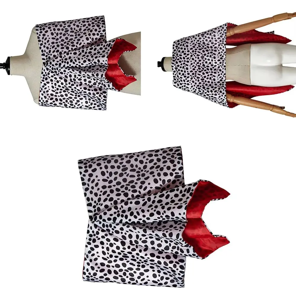 

Cruella Cosplay Costume Retro Black Dot Leopard Print Shawl Women Sexy Strapless Top Halloween Carnival Party Accessories