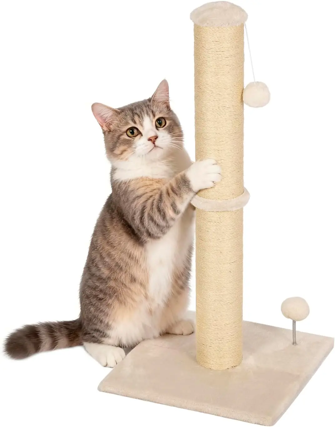 

33 Inch Cat Scratching Post Cat Scratcher Natural Sisal Rope Scratch Post Trees with Hanging Ball for Indoor Cats and Ad
