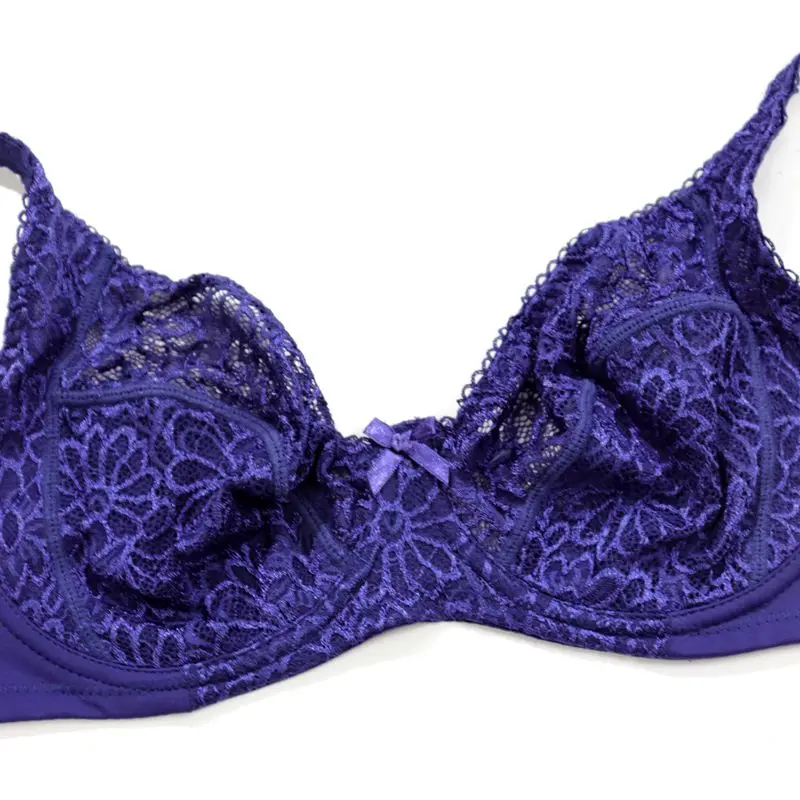 Beauwear Underwire Bra for Big Breast Female Solid Color Floral Lace Bras for Women Thin Unlined Underwear - 7121