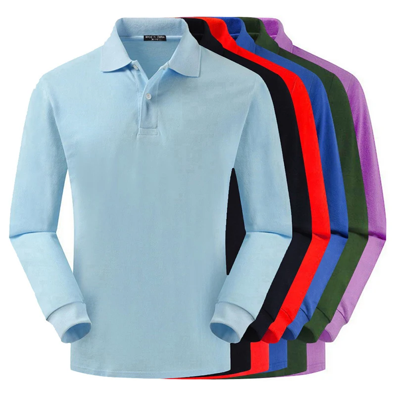 Top Quality 100% Cotton Mens Polo Shirts Long Sleeve Fit Type Golf T-Shirts Homme Casual Lapel Tee Male Tops S-4XL