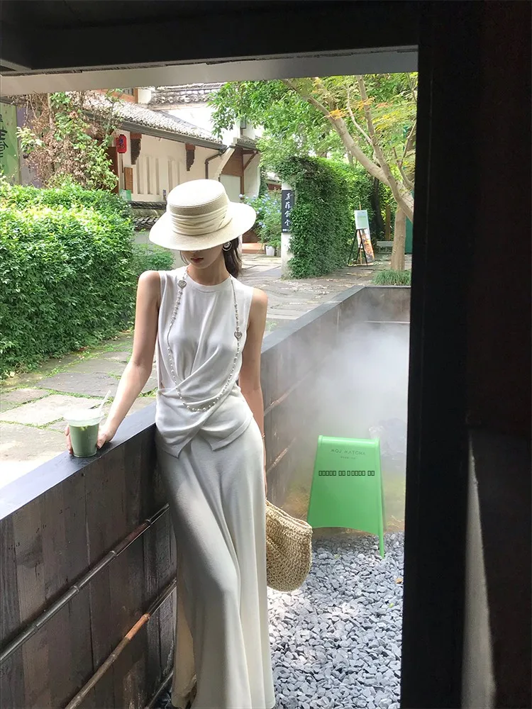 

Женский вязаный жилет летний, приталенный, с асимметричными складками, повседневный, комфортный, с дизайном Ruche, из волокна Lenzing