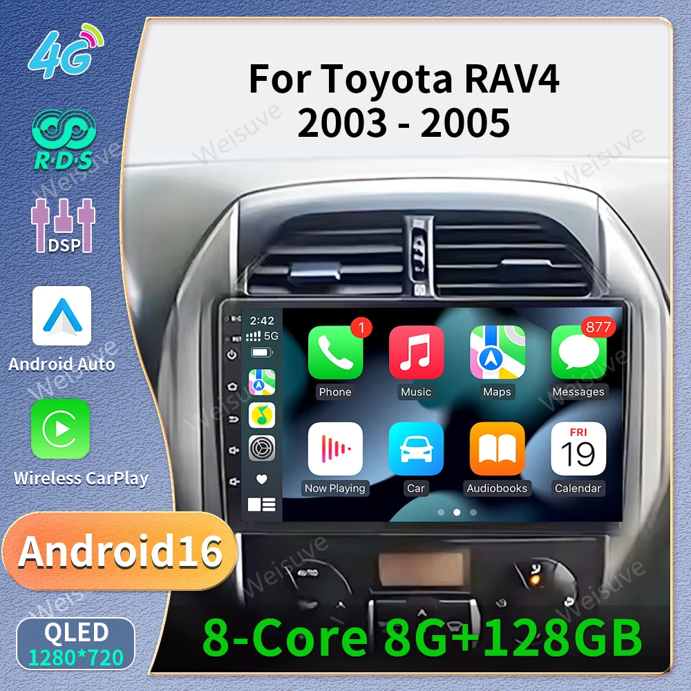 Radio para Auto Android 16 para Toyota RAV4 RAV 4 2003 2004 2005, Reproductor Multimedia de Video, Navegación GPS, Carplay, Pantalla Táctil, Estéreo para Auto