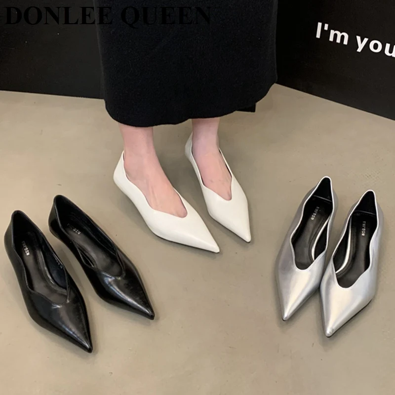 Fashion Pointed Toe Low Heels Women Shoes Shallow Pumps Dress Office Ladies Loafers Elegant Pumps Brand Shallow Zapatillas Mujer