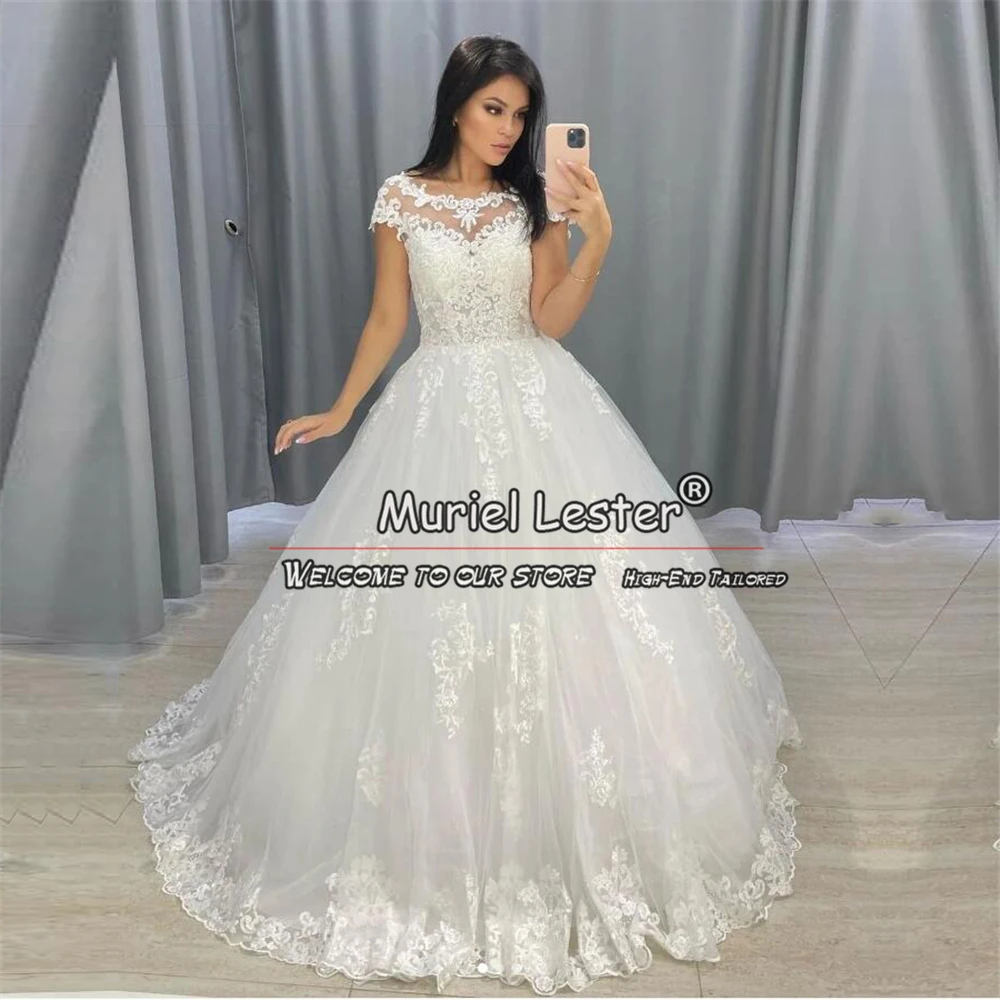 Robes de mariée princesse modernes sur mesure pour femmes, manches courtes, appliques, perles, robe d'oiseau, vêtements de mariage sur mesure