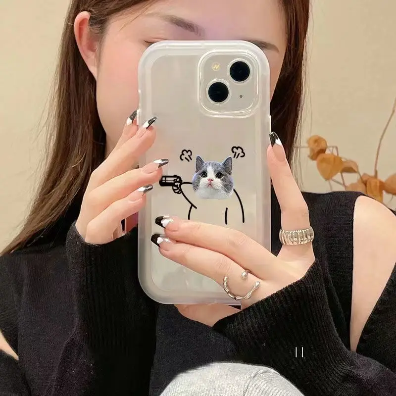 Couple Case Cartoon Cat and Dog Transparent Falling Back Cover for iPhone 14 Promax 14 13 Pro 12 11 Xsmax Xr 7 8 Plus Soft Case