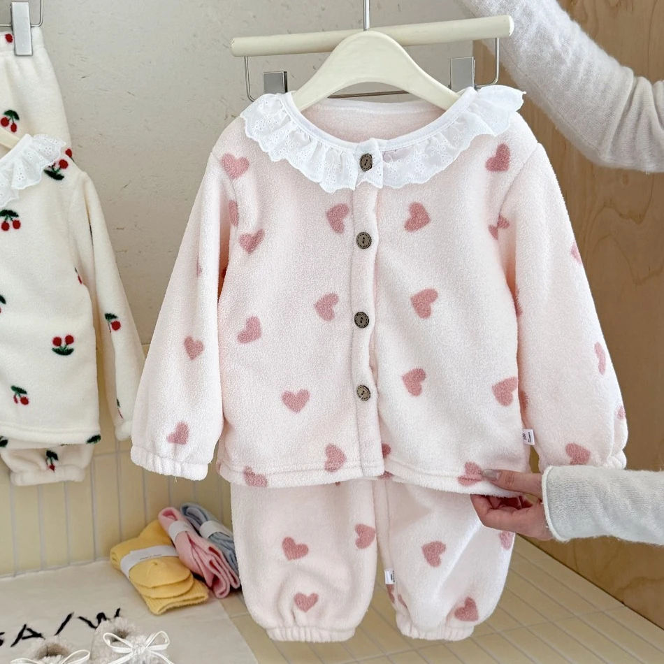 جديد 2025 أطفال شتاء رشاقته الدافئة لينة الفانيلا منامة طفل لطيف الكرتون ملابس خاصة بنين بنات بيجامات غير رسمية مجموعة ملابس
