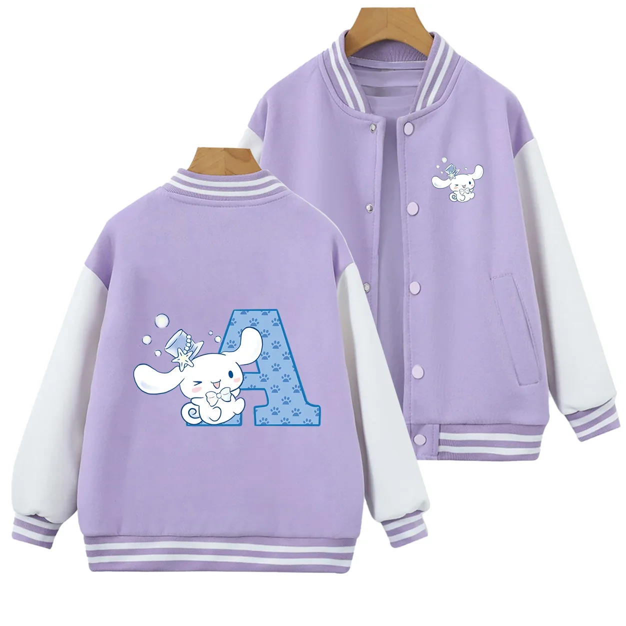 Cinnamorolls Children Letter A B C D baseball uniform Kawaii Anime Print Cartoons Casual Clothes outer jacket  Kid Girl Boy Tops