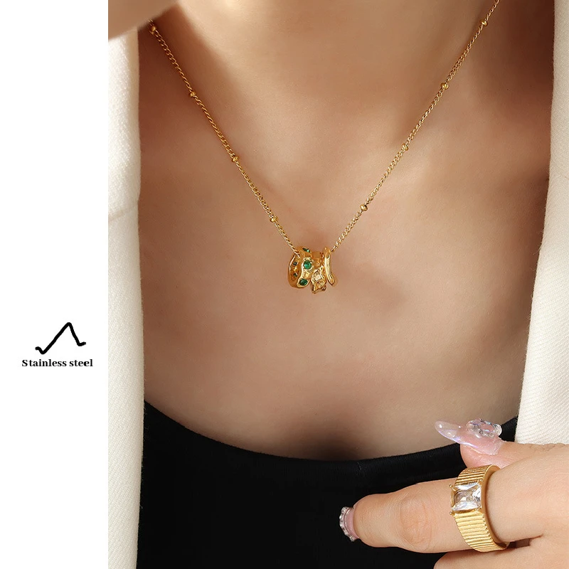 Small Loop String Pendant Necklace Zircon Stone Paved Stainless Steel Accessories Jewelry Gift Non Tarnish Waterproof Necklaces