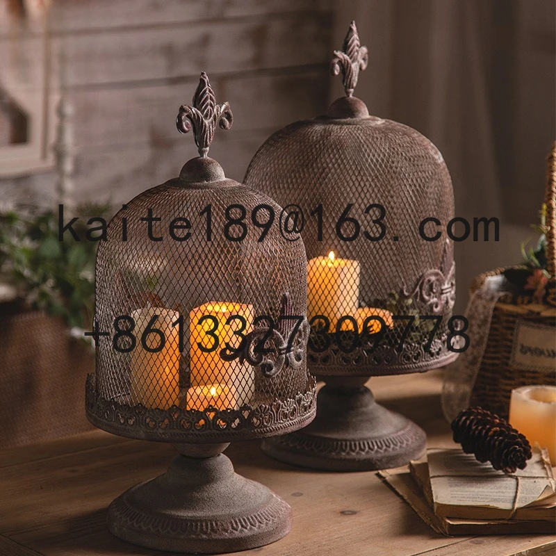 

American wrought iron industrial wind candle holder B & B bedroom decoration handicrafts retro birdcage photography props