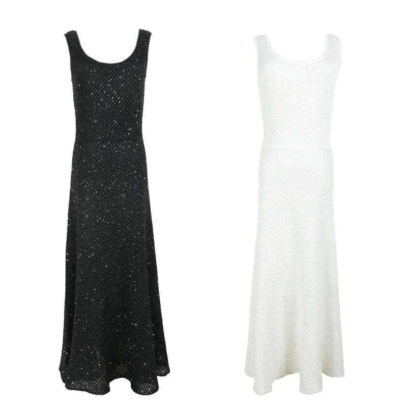 

Women Sheath Dress Sleeveless Dress Beading O-Neck Dress