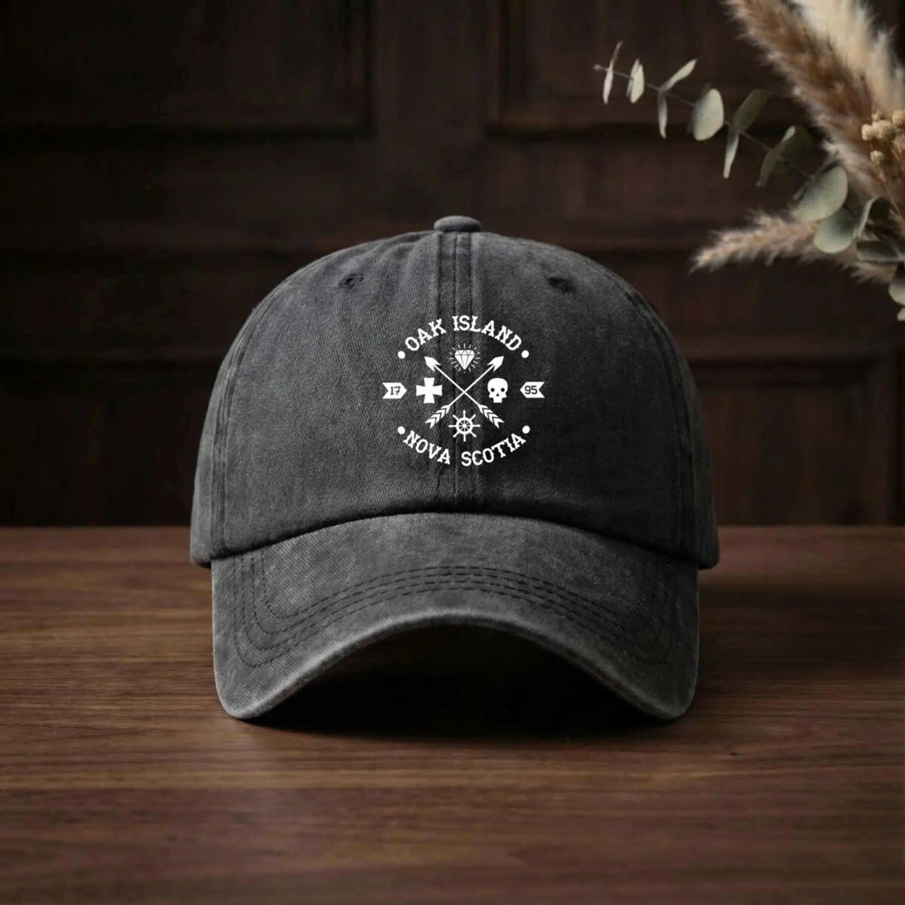 Oak Island Treasure Hunters Cap - Unisex Adjustable Driving Hat with Printed Washed Vintage Baseball Cap Design for Outdoor Use