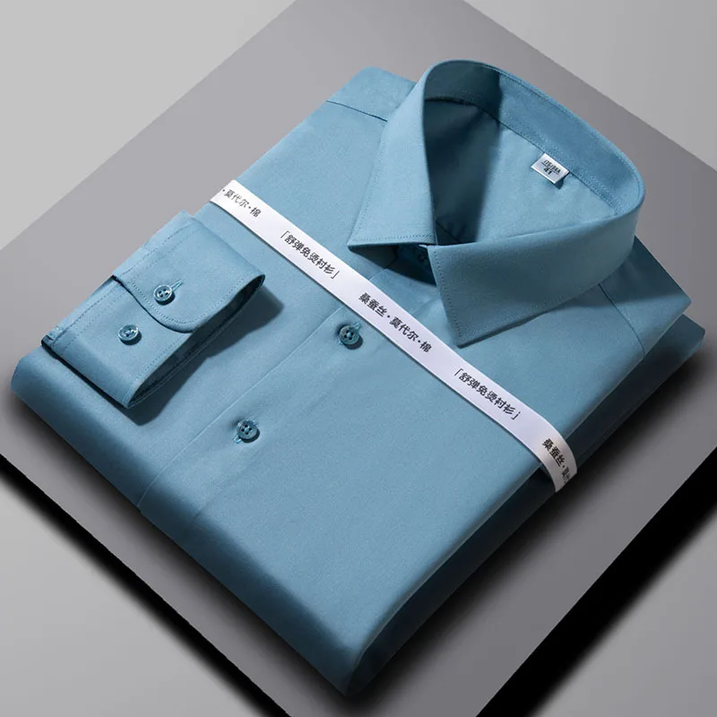 

8XL Easy-care Модальная мужская рубашка с длинным рукавом Slim Fit Мужская рубашка с коротким рукавом Рабочая однотонная сине-белая рубашка Мужская повседневная деловая рубашка
