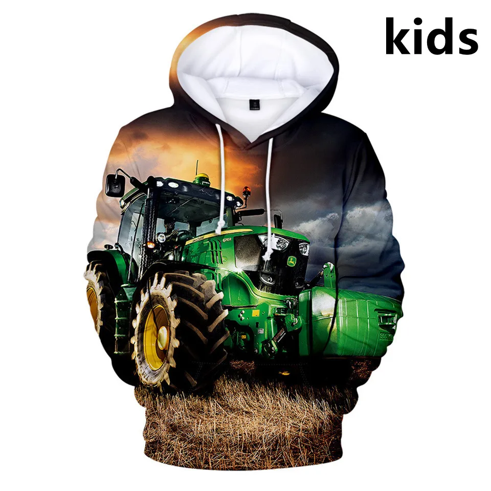 2 To 14 Years Kids Hoodies Tractor Pattern 3D Print Hoodie Sweatshirt Boys Girls Harajuku Truck Cartoon Coats Children Clothes