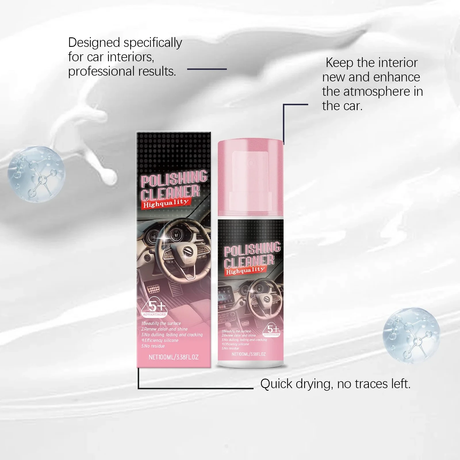 Car Interior Polishing Agent Versatile Interior Cleaning Stubborn Dirt Stain Grease Dust Polish Leather High Gloss Polish Agent
