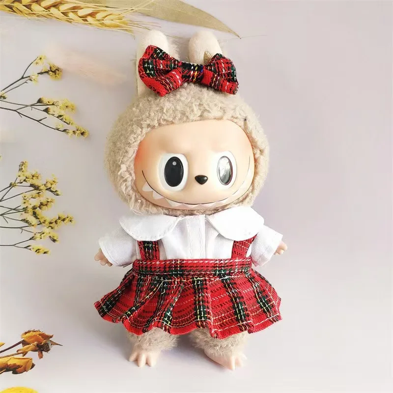 

Cute 15/17cm Red Plaid JK Skirt Set For Labubu Dolls Perfect For I/II/III Generations Stylish Sitting Party Outfits Accessories