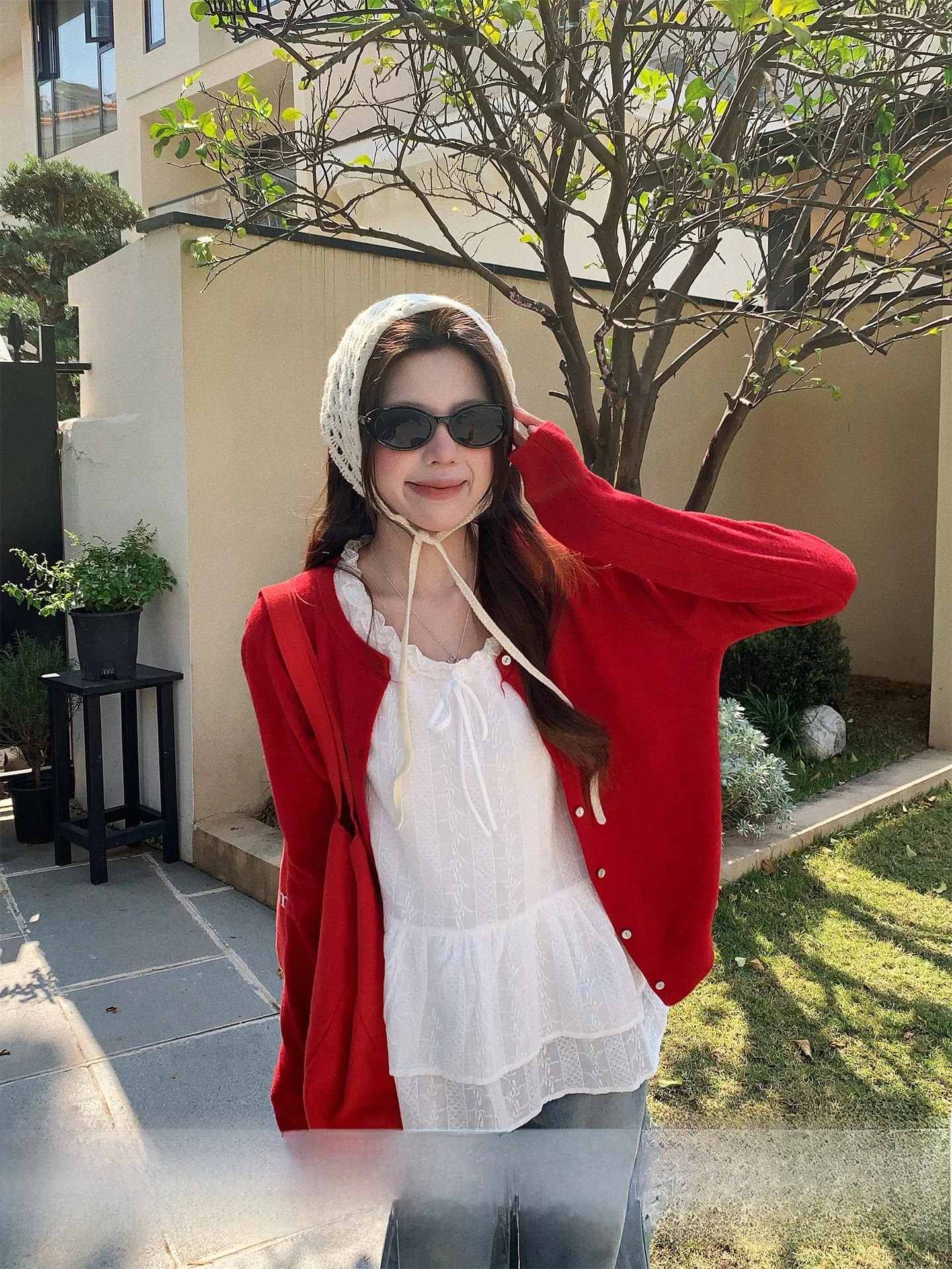 

Красный вязаный кардиган для женщин, весенняя модная верхняя одежда, уникальный красивый топ в корейском стиле, мягкий акрил, длинный рукав