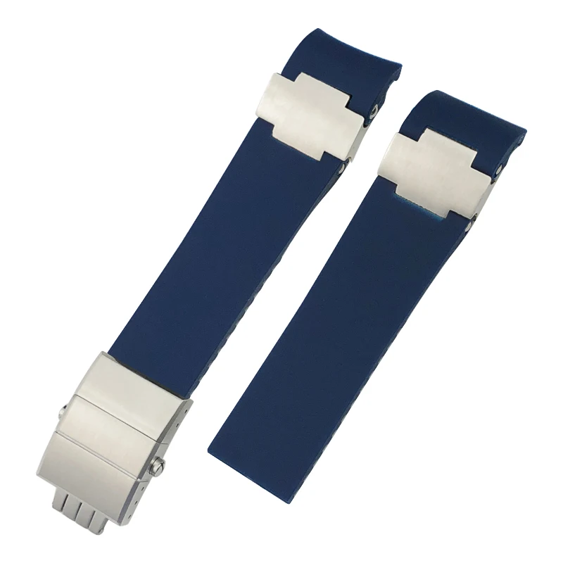 22mm Silicone Rubber Watchbands Fit for Ulysse Nardin Diver Silver Rose Gold Folding Buckle Black Blue Watch Strap