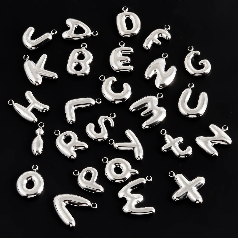 5pcs Small Stainless Steel Balloon Letters Pendants For Jewelry Making Supplies Silver Color Charm Handmade Necklace Accessories