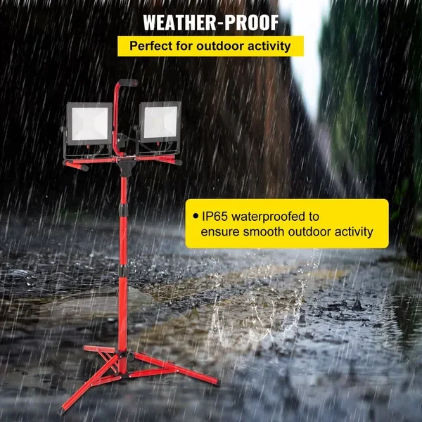 VEVOR Lampe de travail LED avec support, lampe de travail LED à double tête de 20 000 lumens avec trépied réglable et pliable de 27,6 à 68,1', IP6
