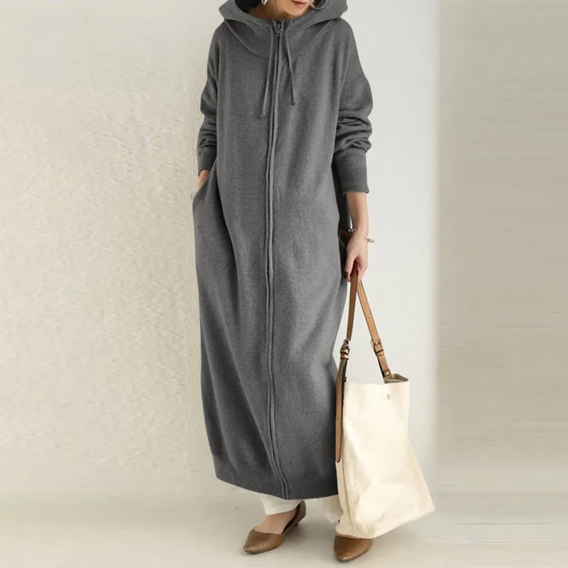 Women Long Tops Sweatshirts Hoodies Thick Zipper Cardigan Solid Full Sleeve Pockets Casual Jackets Warm Straight Streetwear 2026
