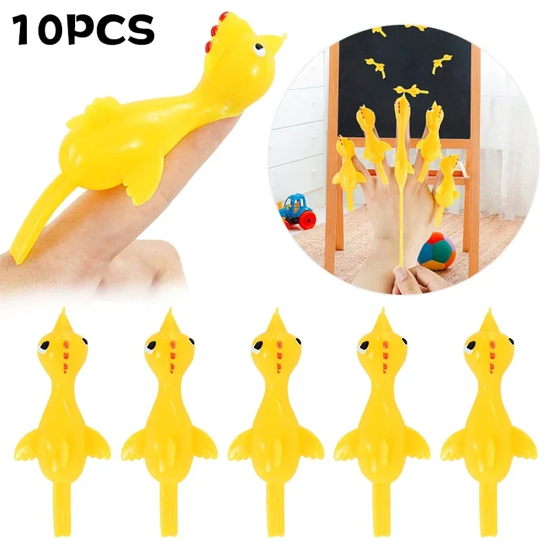 

10PCS Catapult Launch Turkey Slingshot Chick Elastic Flying Finger Sticky Decompression Toy for Birthday Halloween Party Favors