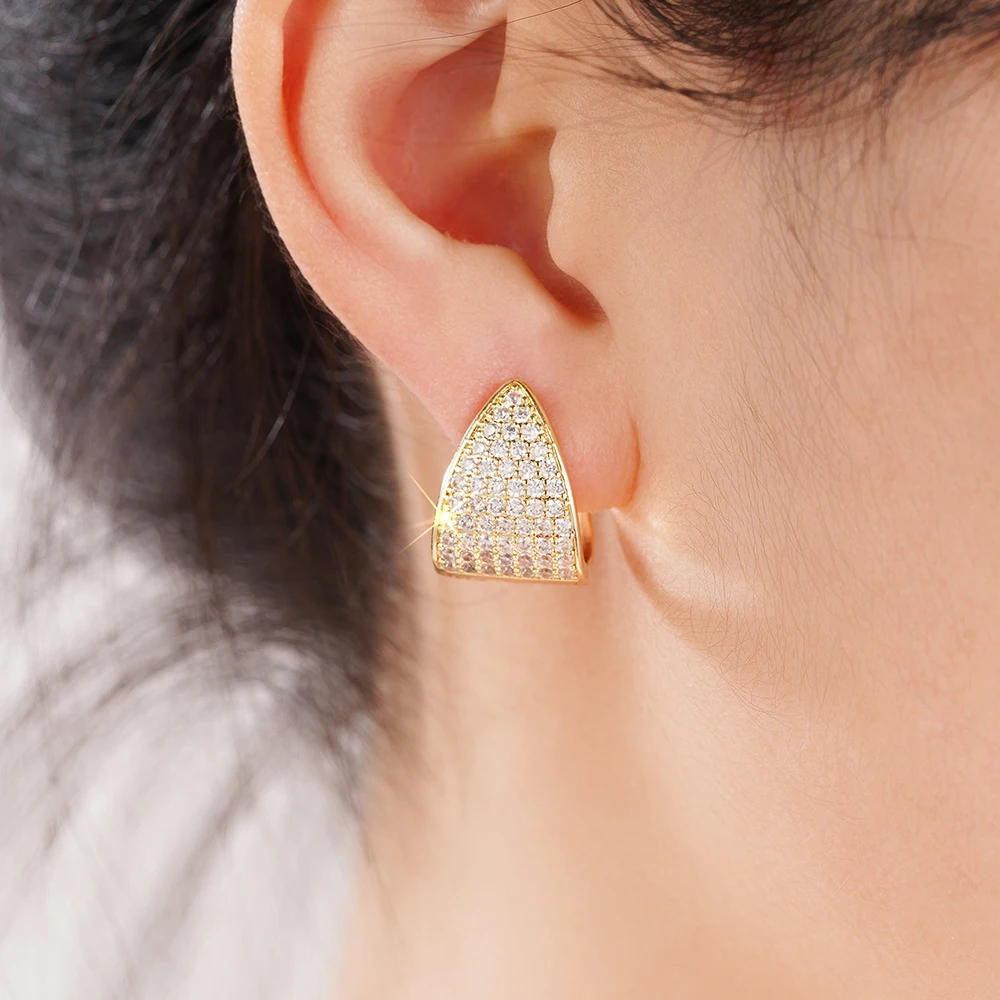 CAOSHI Gold Color Triangular Shape Hoop Earrings with Cubic Zirconia Banquet Office Daily Occasion Jewelry Accessories for Lady