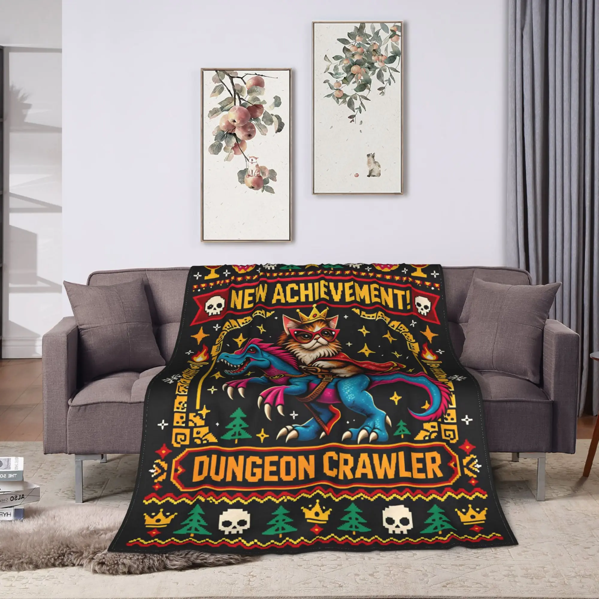 Funny Christmas New Achievement Dungeon Crawler Warm Blanket For Sofa Home  Trend Throw Blanket Winter Travel Flannel Bedspread