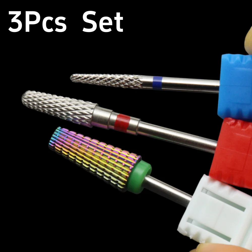 3Pcs Professional Nail Drill Bit Set 2.35mm Shank Manicure Pedicure Cuticle Remover Electric Nail File Heads for Salon Home Use