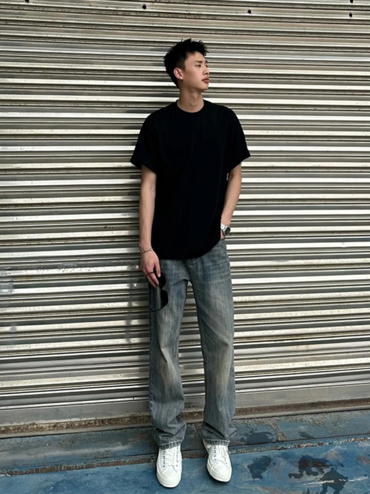 

Washed Bamboo Texture Men's Summer American High Street Straight Leg Jeans Cleanfit Wide Leg Pants Trendy And Handsome