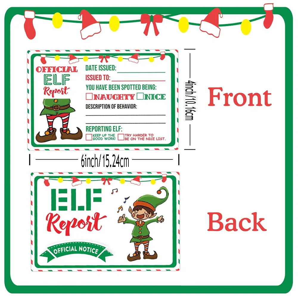 Official Elf Reports North Pole Elf Christmas Cards 4x6 Inch Elf Report Naughty and Nice Behavior Xmas Note Card 25Pcs