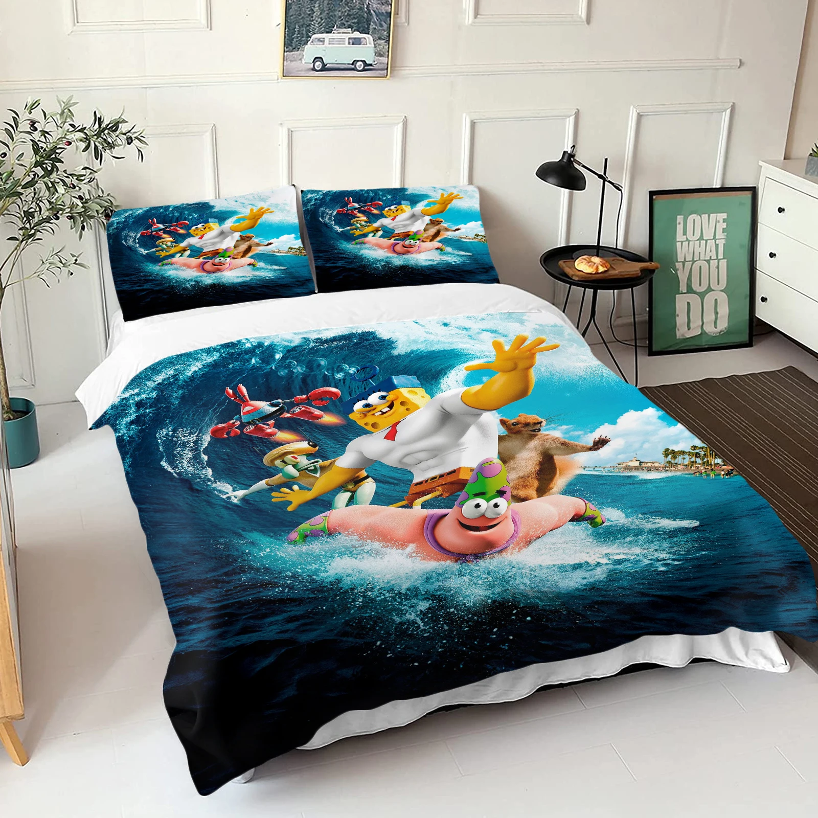 Spongebob Patrick Star Printed 3-Piece Set 1 Quilt Duvet Cover Bedding Set Twin Size Sets Queen 3D Children\'S Bedding