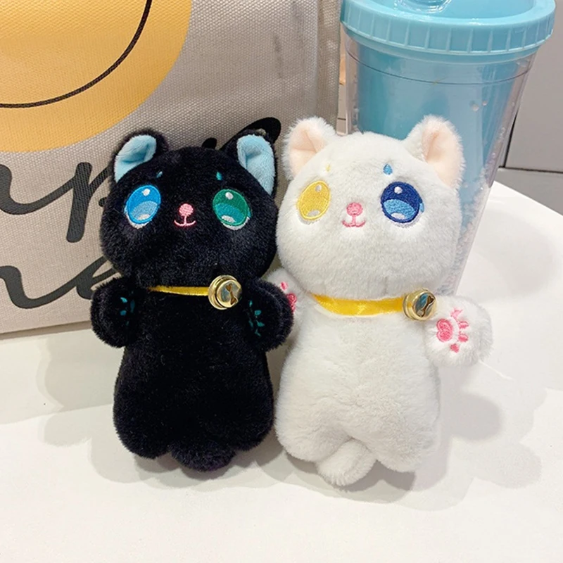 Cartoon Different Eyes Cat Plush Toy Pendant Soft Stuffed Kitty Doll Keychain Backpack Car Bag Key Ring Decor Kid Gift