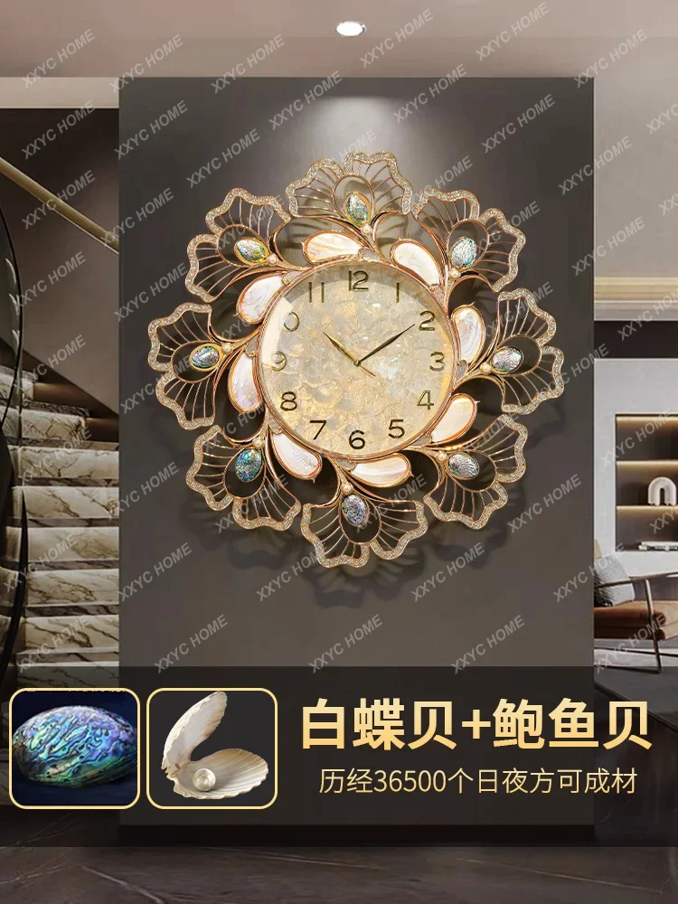 Clock shell wall clock living room 2024 new high-end atmosphere high-end sense light luxury restaurant art watch wall hanging