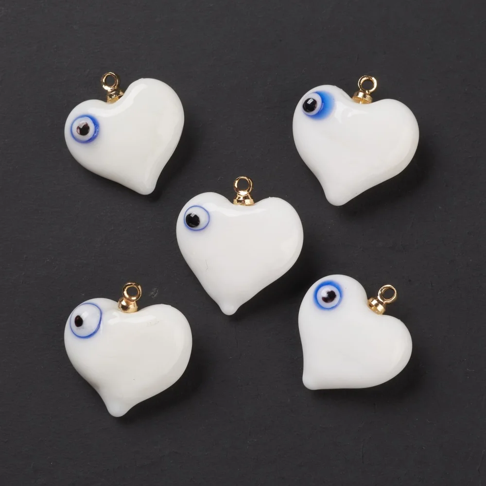20Pcs Colorful Heart Charm Handmade Evil Eye Lampwork Pendants for jewelry making DIY Bracelet Necklace 19x17.5~18.5x8.5~9mm
