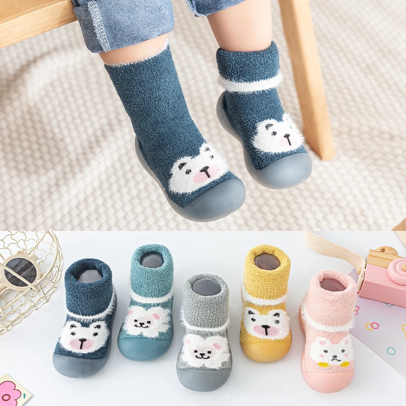 Toddler Shoes Baby Soft Bottom Indoor Children's Floor Shoes and Toddler Socks Cover Winter Models Thickened and Warm